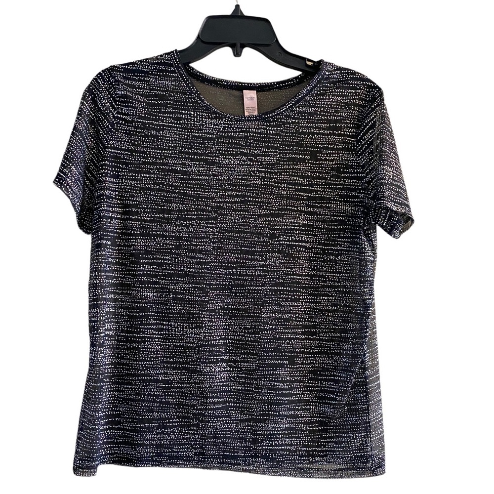 Victoria’s Secret sheer shine short sleeve shirt women’s size large black silver